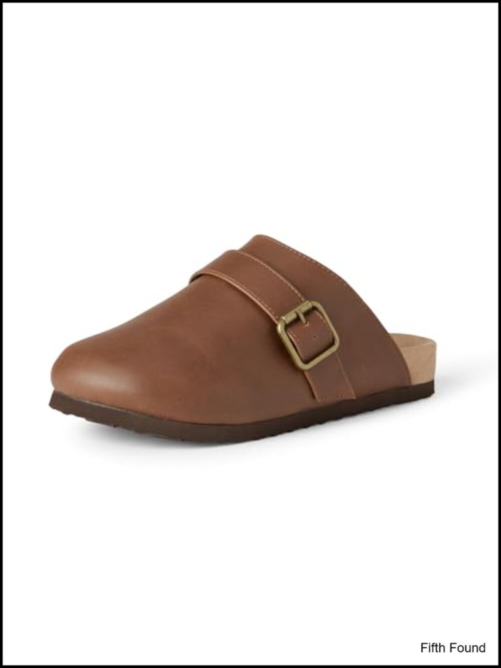 Women's Comfort Clogs Faux Leather Slide Mules with Buckle Detail
